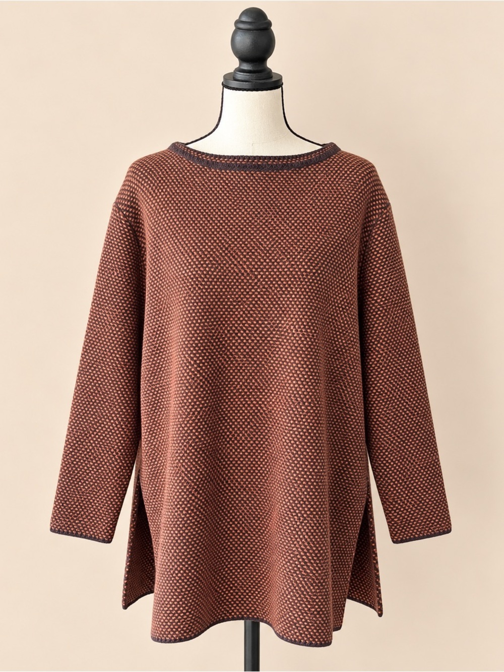 GrandpaCore Brown/Orange Textured Knit Boatneck Tunic Sweater L